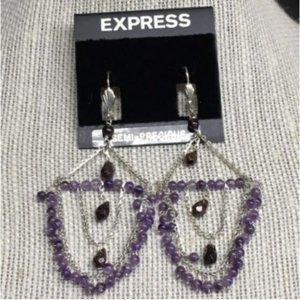 Express Chandelier Pierced Earrings Dangle Purple Silver Semi Precious Stone